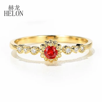 HELON Solid 14к Жълто злато AU585 през Цялата натурален рубин с диаметър 3 мм За жени, Бижута със скъпоценни камъни Годежен пръстен