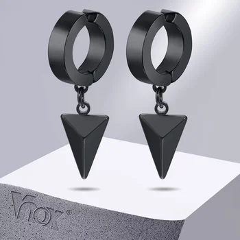Стилни геометрични 3D триъгълни скоби за ушите Vnox за мъже, подарък бижута, противоаллергенные обръчи за прегръдки от неръждаема стомана