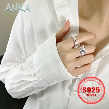 ANKA NEW S925 silver texture flow нередовен поток текстурное пръстен INS стил просто модно персонални пръстен