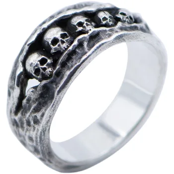 Пръстен от сребро S925 от училище с пет черепи за мъже, винтажное тайское сребърен пръстен като подарък на приятел, отворен пръстен
