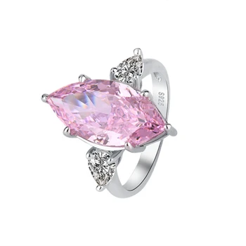 Сребро S925 с высокоуглеродистым диамантен пръстен на радиация диаманти, Розово пръстен с лошадиным око, основният камък, Годежен пръстен 9 *18, бижута, Годежен пръстен