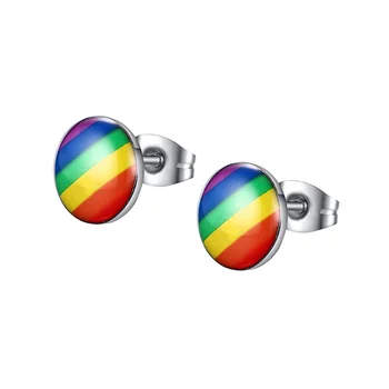 Обеци Pride Rainbow Stud Кръгли Обеци-Карамфил за Бижута 1 Двойка 2x1 см
