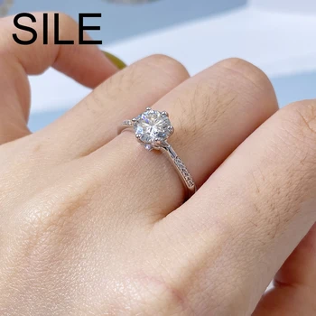 Пръстен с диаманти SILE Round Moissanite За жени и момичета, Годежни пръстени от Луксозен 925 сребро, Изящни бижута за партита