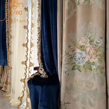 Френски Двор, Ретро-Цветна бродерия, Фланелевое Мозайка на Завеси за хол, спални, Вили с високи прозорци по Поръчка