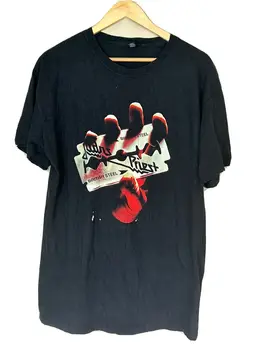 Риза Judas Priest на Живо риза с кръгло деколте от британската стомана, тениска на група, черен L