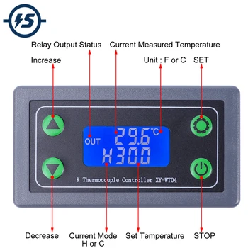 Приложение за управление на висока температура Wi-Fi, дистанционно управление термопарой K-тип -99 ~ 999C, LCD дисплей, 10A, превключващ ключ, контролер