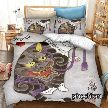 phechion Samurai Cat Tattoo 3D Принт Комплект Постелки пухени Завивки Калъфки Пълномаслено Одеяло Комплекти за Легла, Спално Бельо Легло K499