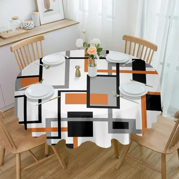 Ретро-скандинавска Абстрактна Геометрична Оранжева Водоустойчива покривка е Украсата на масата на Сватбата Домашната Кухня с Трапезария и Капачка кръгла маса