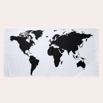 Модерен е черно-бяла графична карта на света Плажни хавлии за баня за деца Карта на света, за учителя Кърпа за баня от микрофибър за лице