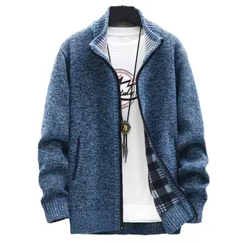 Мъжко яке с вязаной текстура, мъжки вязаный пуловер, дебели топло мъжко зимно палто, вязаный яка-часова, с цип за комфорт
