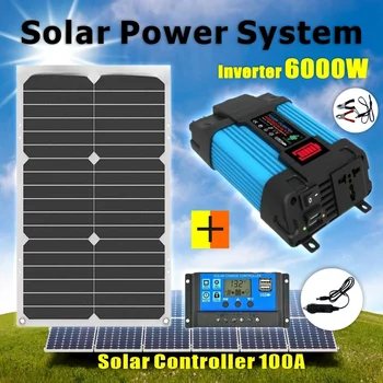 Мощност 6000 W Инверторная система на слънчеви панели за постоянен ток 12 v променлив 110 / 220 В Слънчев Подобрен преобразувател на синусна вълна Интелектуална зареждане на батерията