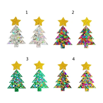 1 Чифт Акрилни Коледно Дърво Коледна Искри Многоцветни Преливащи Обеци, Елегантни Блестящи Обеци 2023 Тенденция Дамски Бижута